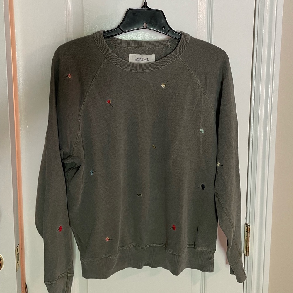The Great embroidered sweatshirt olive green size 1 Small